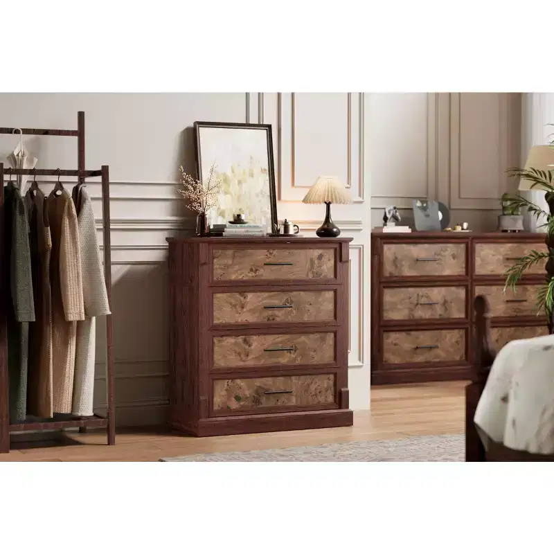 Farmhouse-style five-drawer chest, tall chest of drawers, Wooden TV stand, suitable for living rooms and hallways