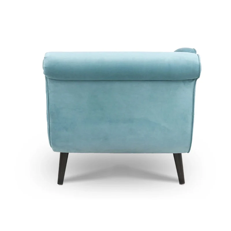 Upholstered Chaise Lounge with Scroll Arms, Accent Pillow & Solid Wood Legs