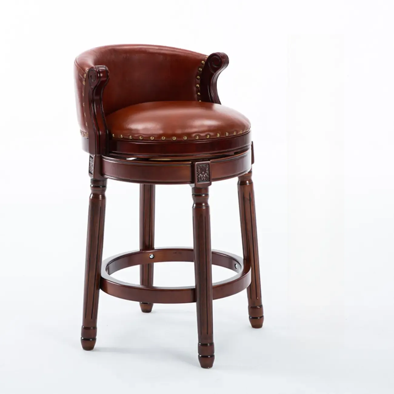 Solid Wood Leather Swivel Counter Stools with Backs