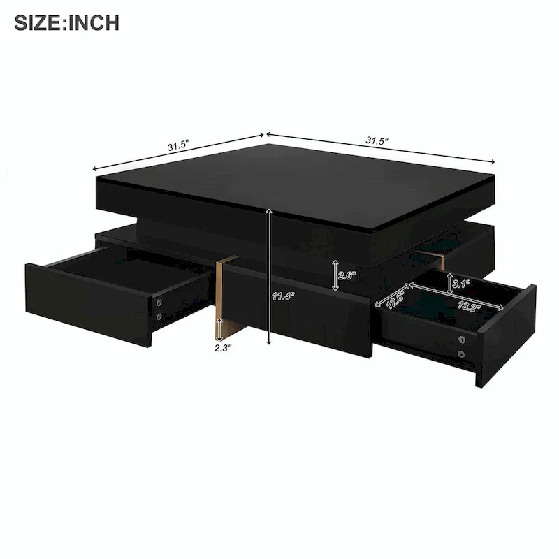Stylish High Gloss Coffee Table with 4 Drawers