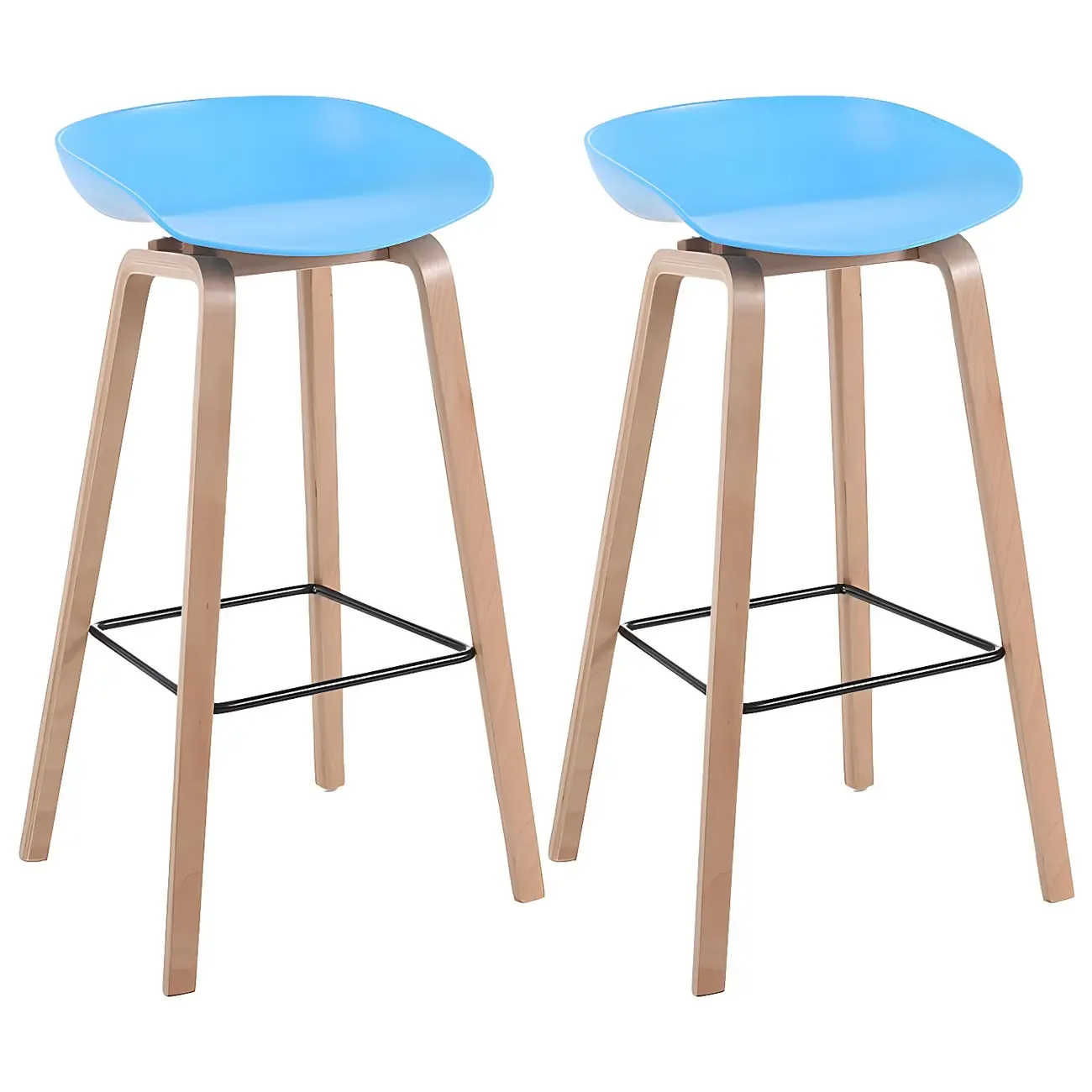 Mid-Century Modern Plastic Bar Stool with Wood Legs