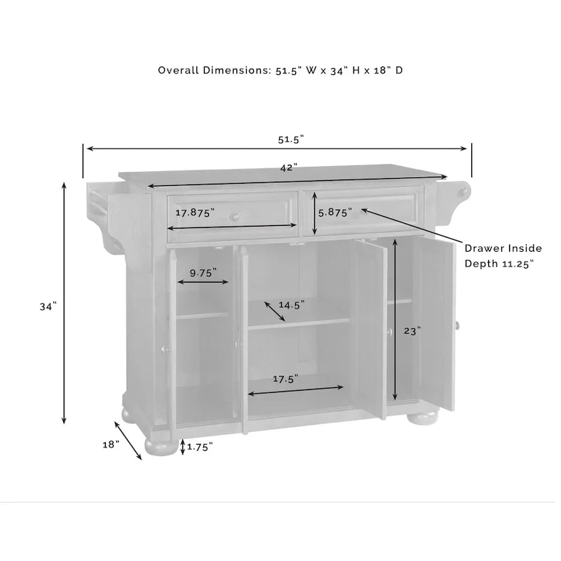 Solid Granite Top Kitchen Island - Stationary Storage Cabinet (White)
