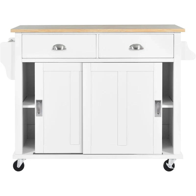 Kitchen Cart With Rubber Wood Drop-Leaf Countertop(no include stool)