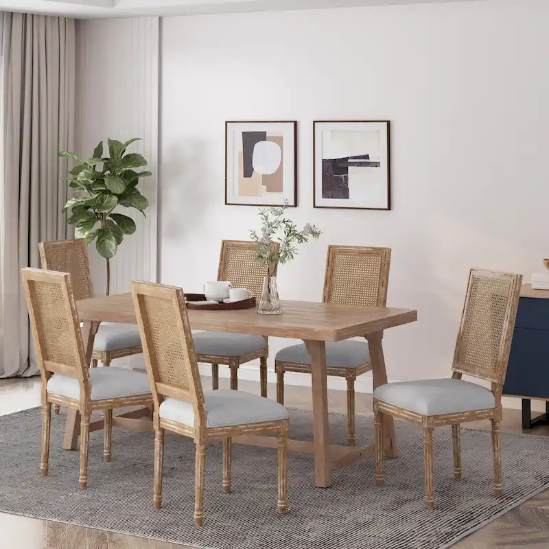 Regina French Country Wood and Cane Upholstered Dining Chair (Set of 6)