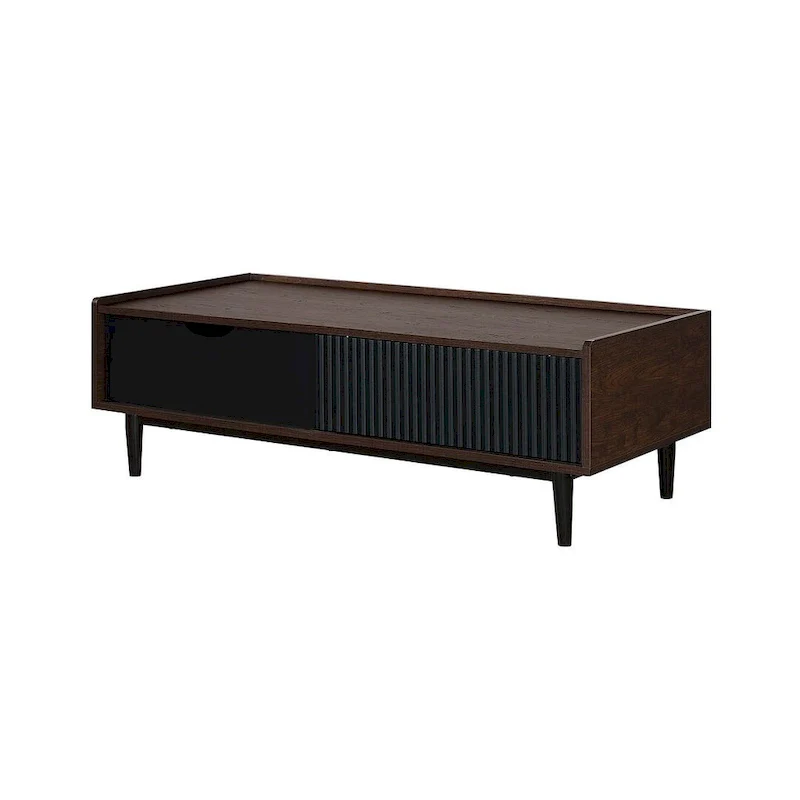 Modern Ribbed Coffee Table with Drawer and Shelf
