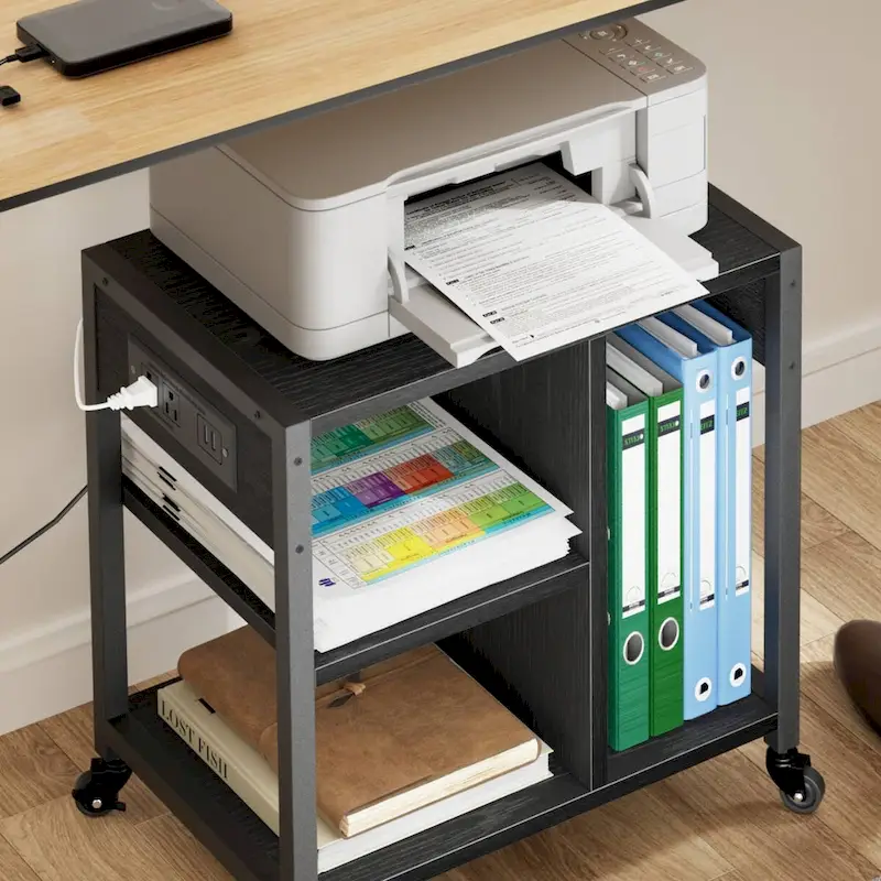 3 Tier Mobile Printer Stand with Charging Station