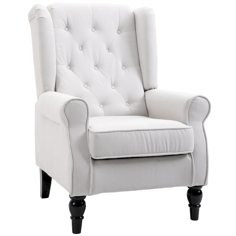 Cream White Modern 29.3 High Back Tufted Accent Chair with Wingback Design