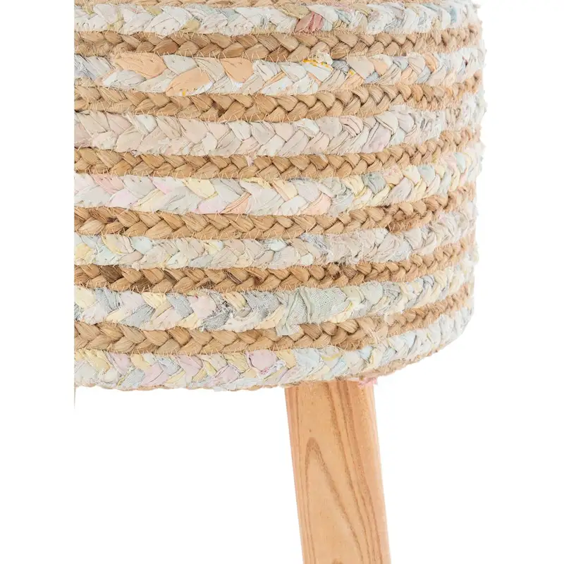 Hand Crafted Bohemian Jute and Wood Foot Stool