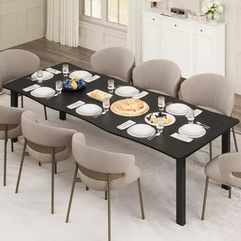 Dining Table for 6-8 People, Rustic Wave Irregular Edge Table with Thick MDF Top & Metal Frame, Waterproof Scratch-Resistant, VersatileMarble