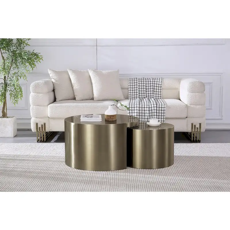 Gold Stainless Steel Nesting Coffee Table Set, 2-Piece