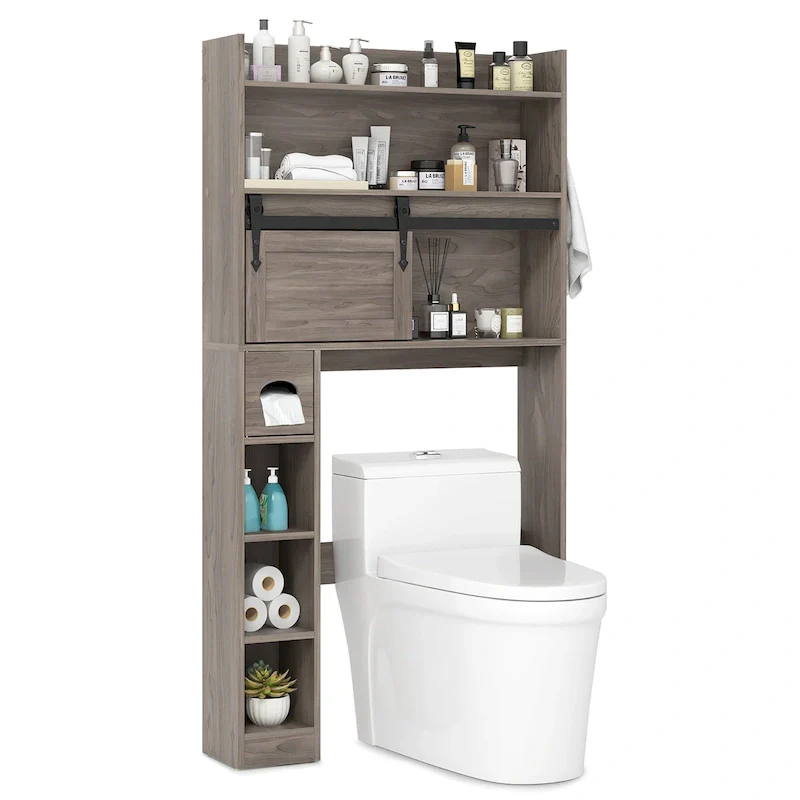 Gymax Over The Toilet Storage Cabinet w/ Sliding Barn Door Adjustable