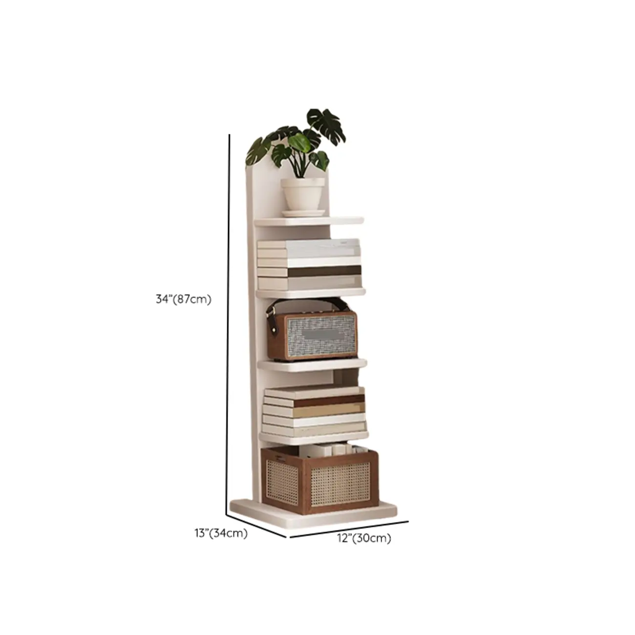Narrow Wooden Multi-Shelf Closed Back Ladder Bookshelf