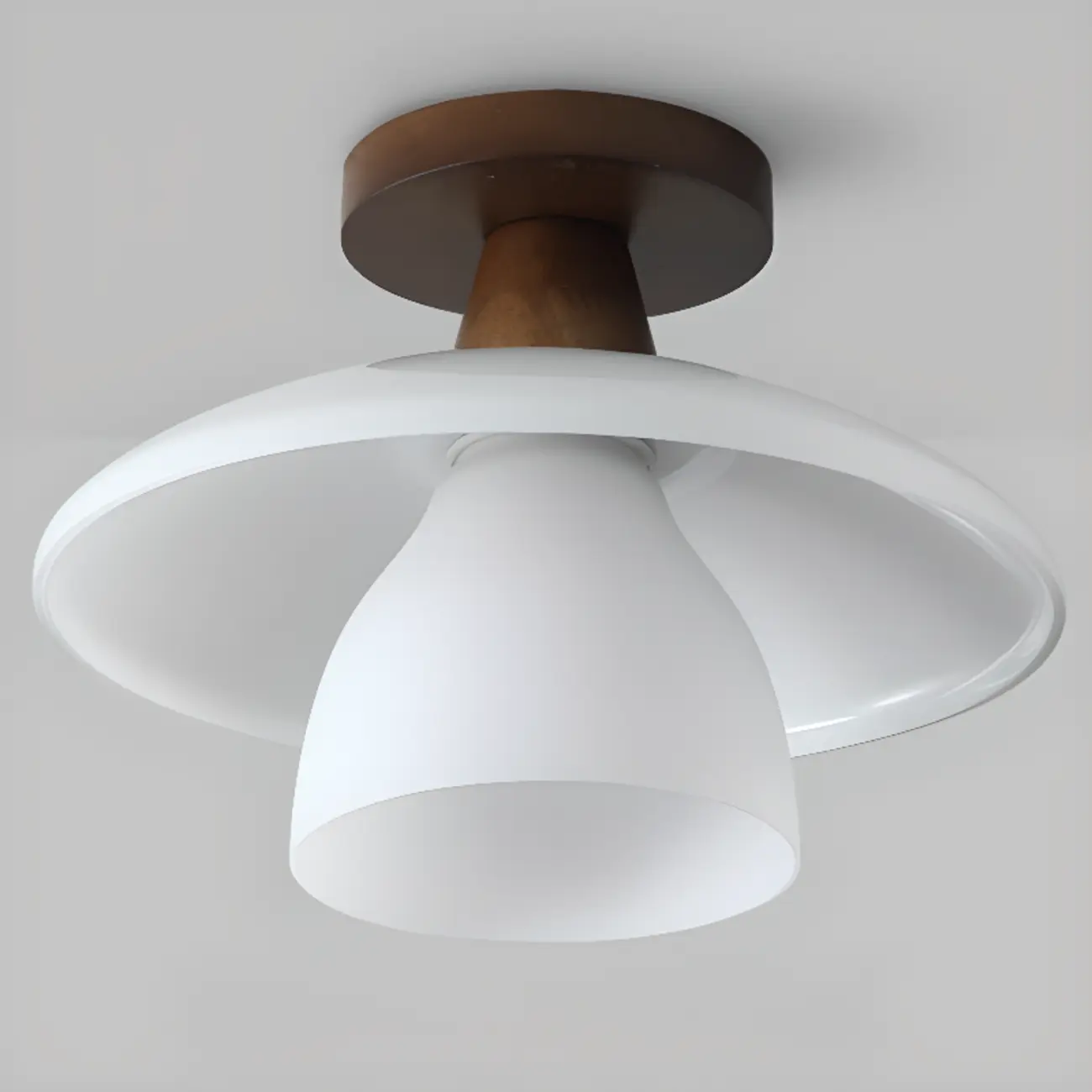 Modern Mini White Glass Wooden Semi Flush Mount Ceiling Light