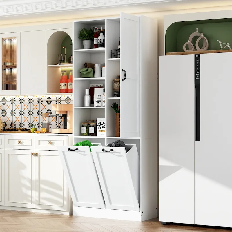 Elegant White Buffet Cabinet with Rotating Drawers Laundry Cabinet