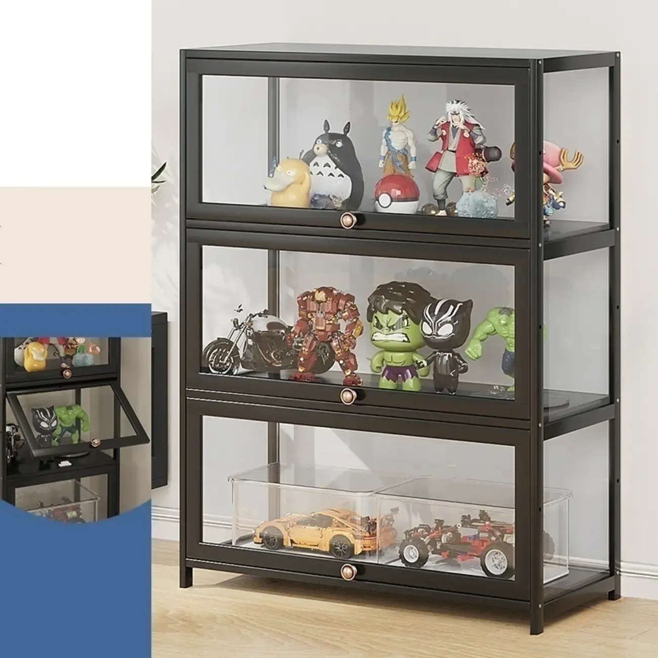 Simple Flip-up Black Clear Glass Cabinet