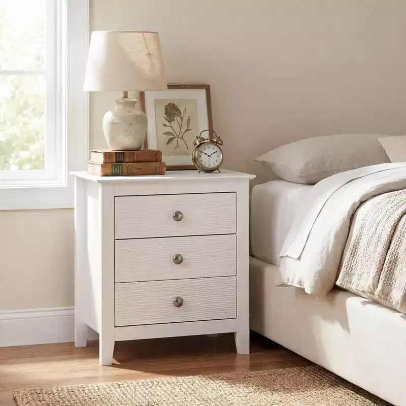 Costway 1/2 PCS Nightstand, Farmhouse 3-Drawer Night Stand with Wood Grain Accents & Sleek Knobs White/Black