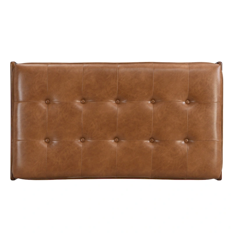 Christopher Knight Home - 48.4 Rectangle Tufted Upholstered Cocktail, Leather Ottoman Coffee Table with Rubber Wood Frame