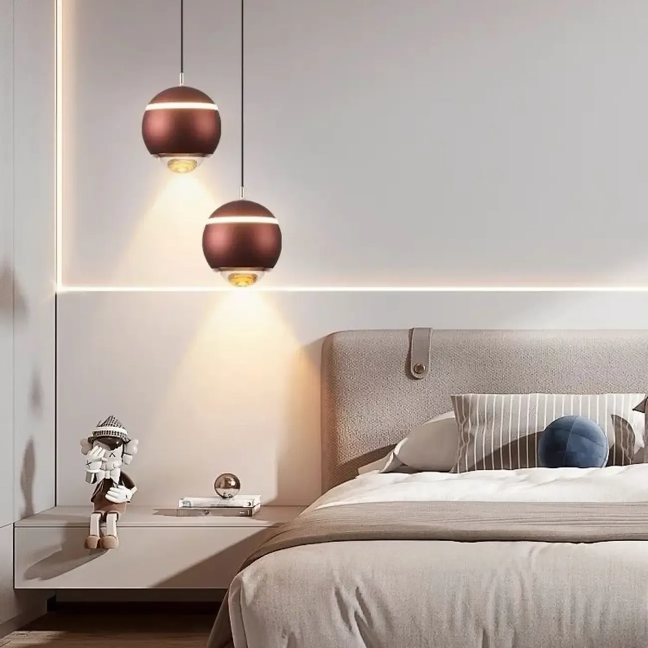 Modern Metal Glass Globe Pendant Light Warm LED