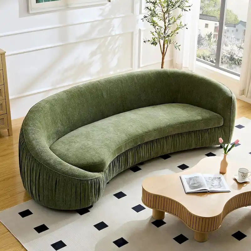 Modern Curved Shaped Sofa Upholstered 4-Seat Fabric Sofa Couch