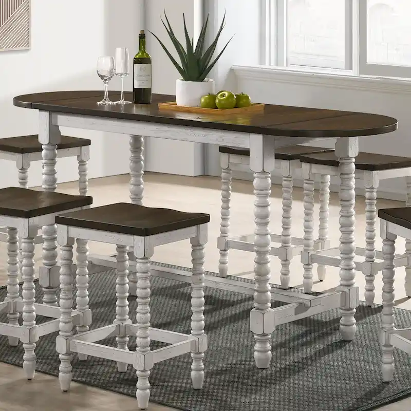Dark Walnut & Antique White Rustic Counter Height Drop-Leaf Dining Table (Seats 4-6)