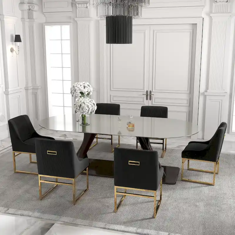 SEYNAR Contempoary Velvet Dining Chair with Metal Frame Legs, set of 6