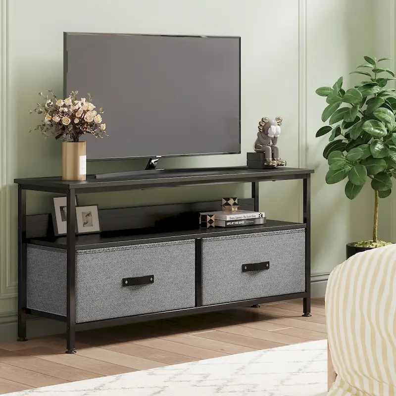 TV Stand with 3 Fabric Drawers & Open Shelves, Fits 55