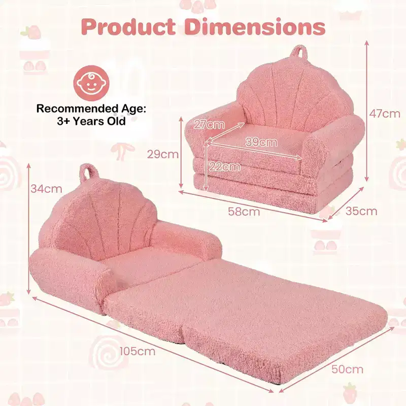 Costway Fold-out Kids Sofa 2-in-1 Convertible Toddler Couch & Lounger with Non-slip Base Beige/Green/Pink