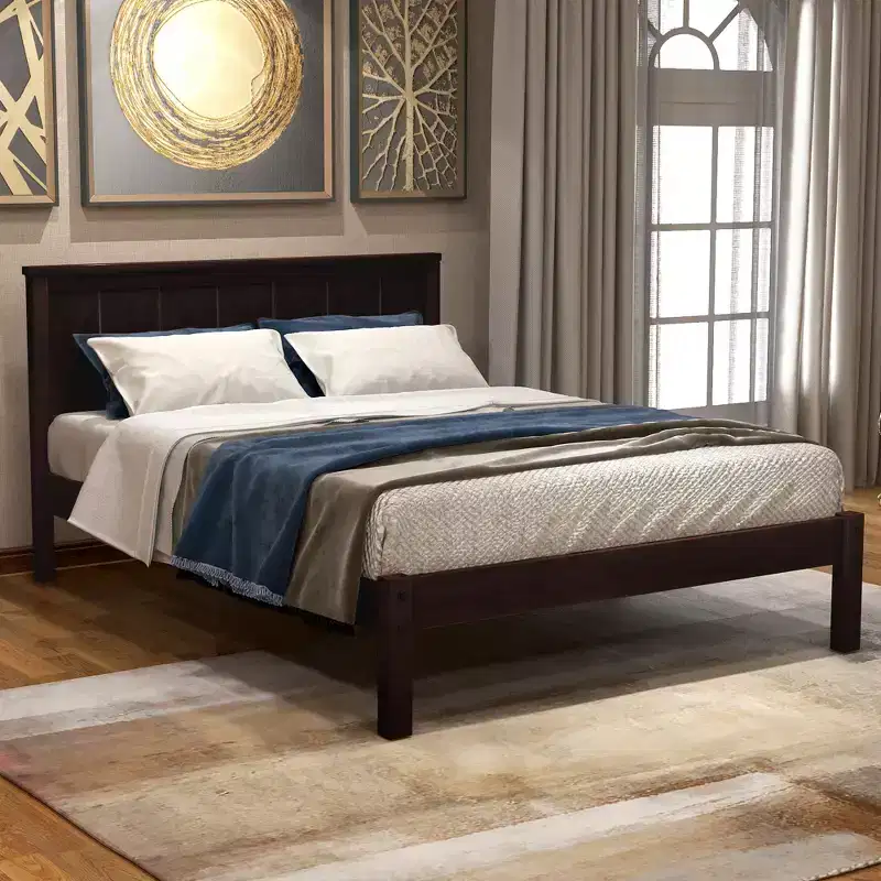 FAMYYT Twin Size Platform Bed with Headboard, No Box Spring Required, Easy Assembly, Espresso