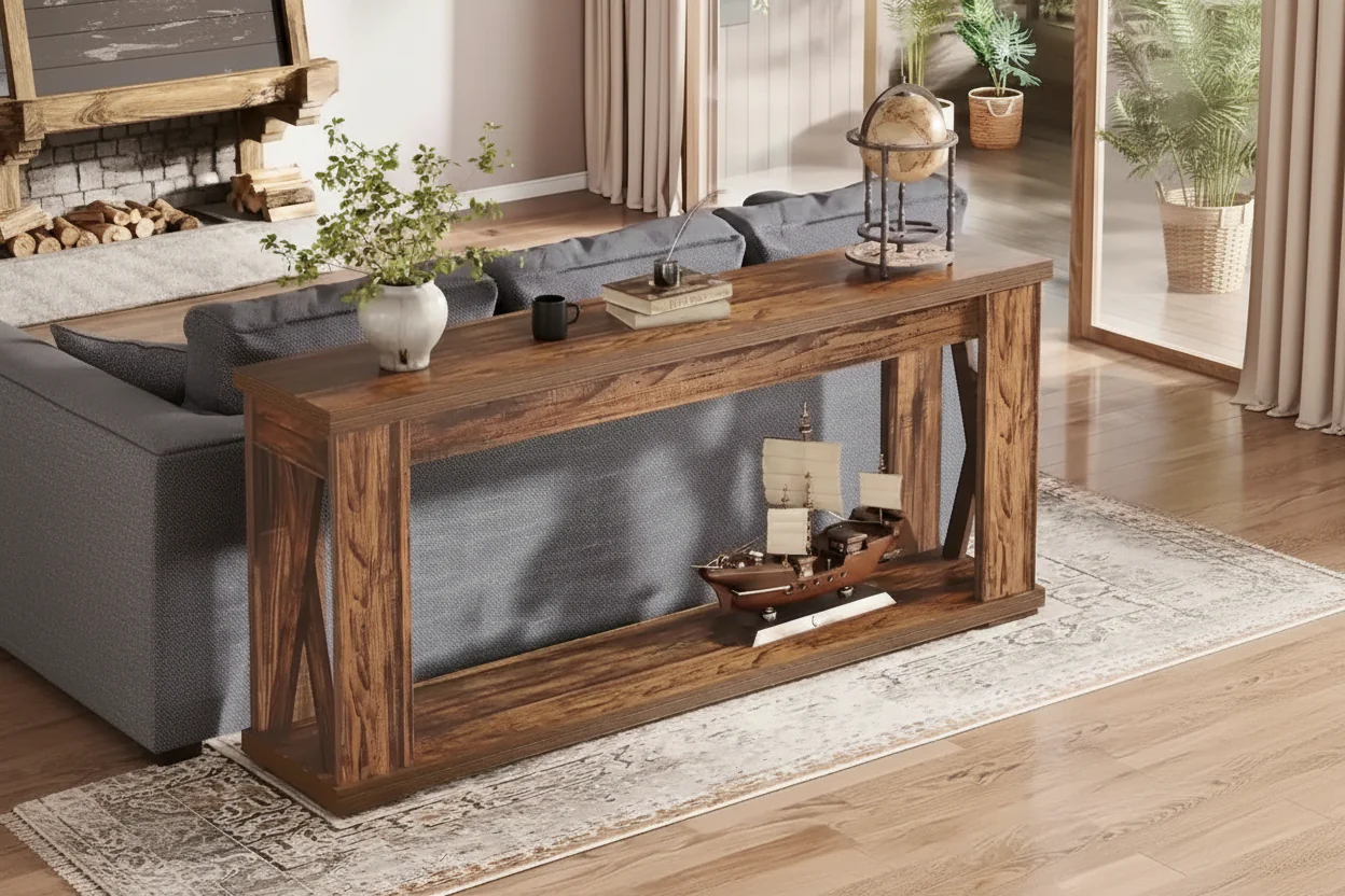 63  Console Table 2-Tier Farmhouse Entryway Entry Table with Storage Shelves