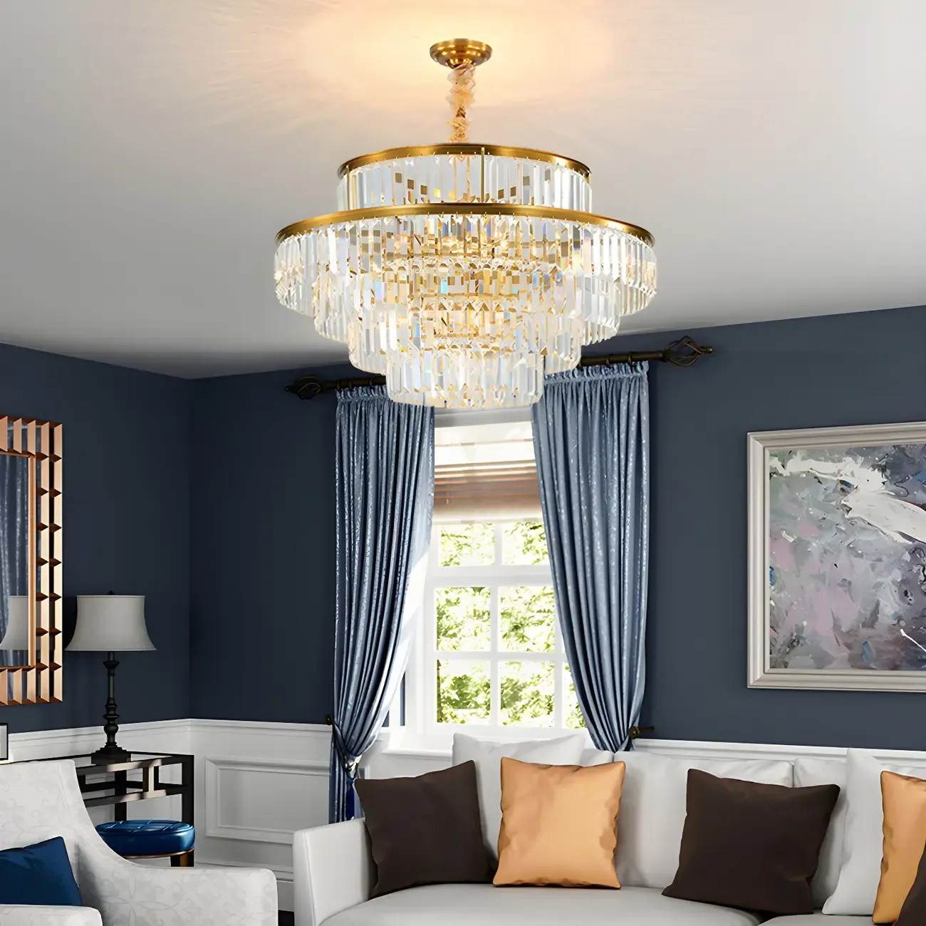 Gold Crystal Cylinder Tier Circle Chandelier