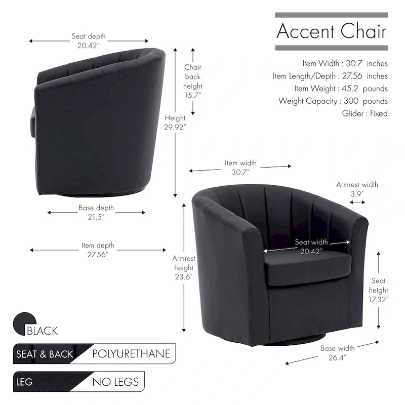 Swivel Barrel Accent Chair - Faux Leather Single Seat