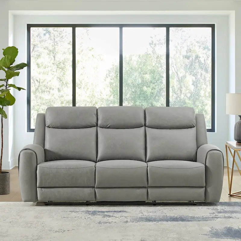 Roundhill Furniture Wesley Transitional Manual Reclining Sofa, Gray