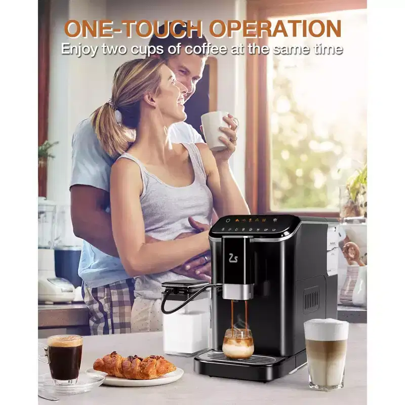 Espresso Machine, Fully Automatic Espresso Machine with Grinder  Milk Frother - 20 Bar, 1.5L Tank, Touchscreen (One-Touch Latte/Cappuccino, Black)
