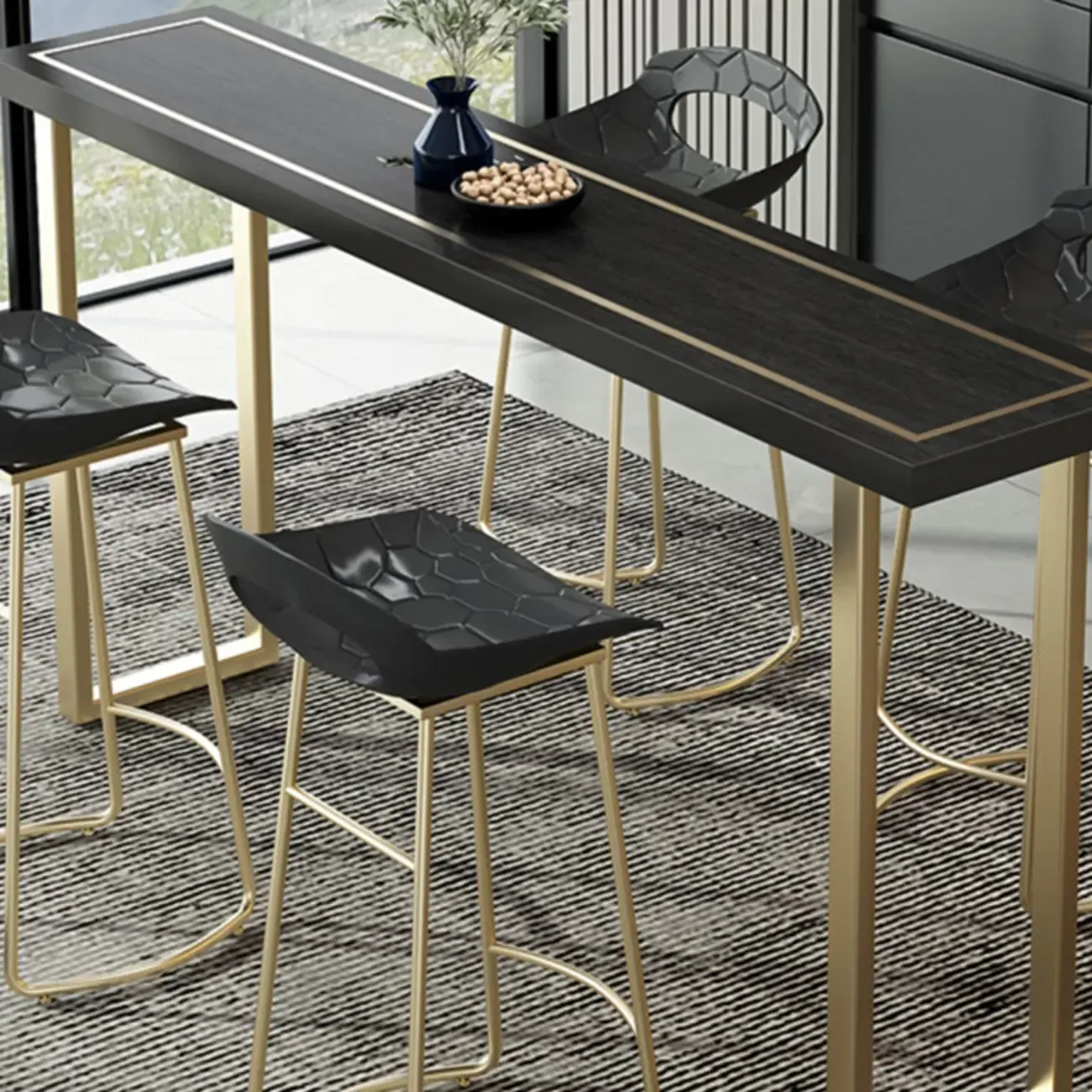 Glam Black Pine Wood Gold Iron Sled Bar Tables