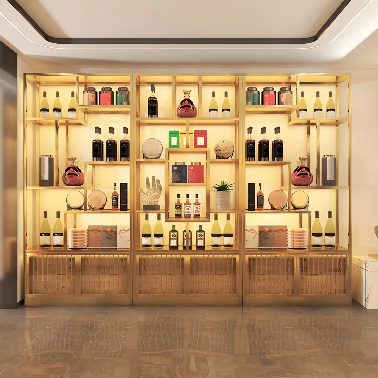 Glam Freestanding Gold Tall Metal Wine Rack