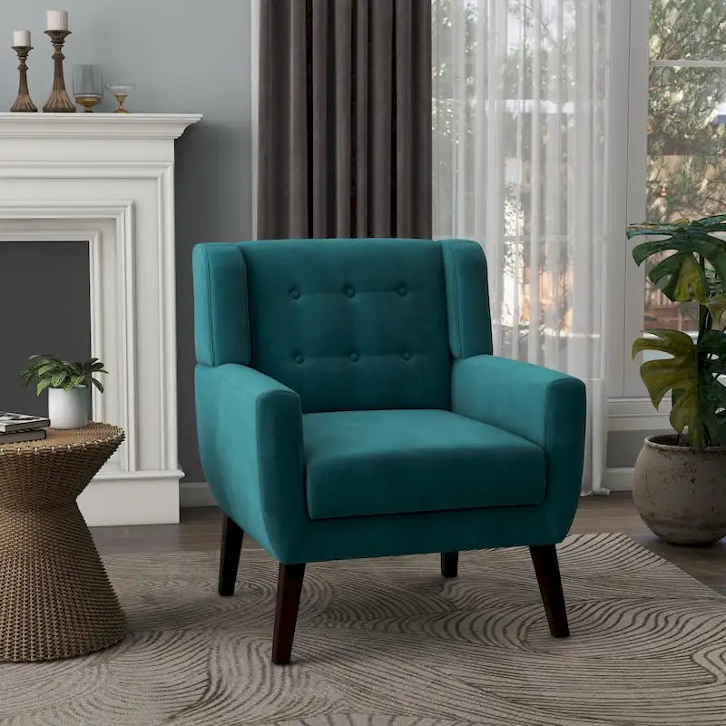 Blue Velvet Tufted Accent Chair, Single Seat