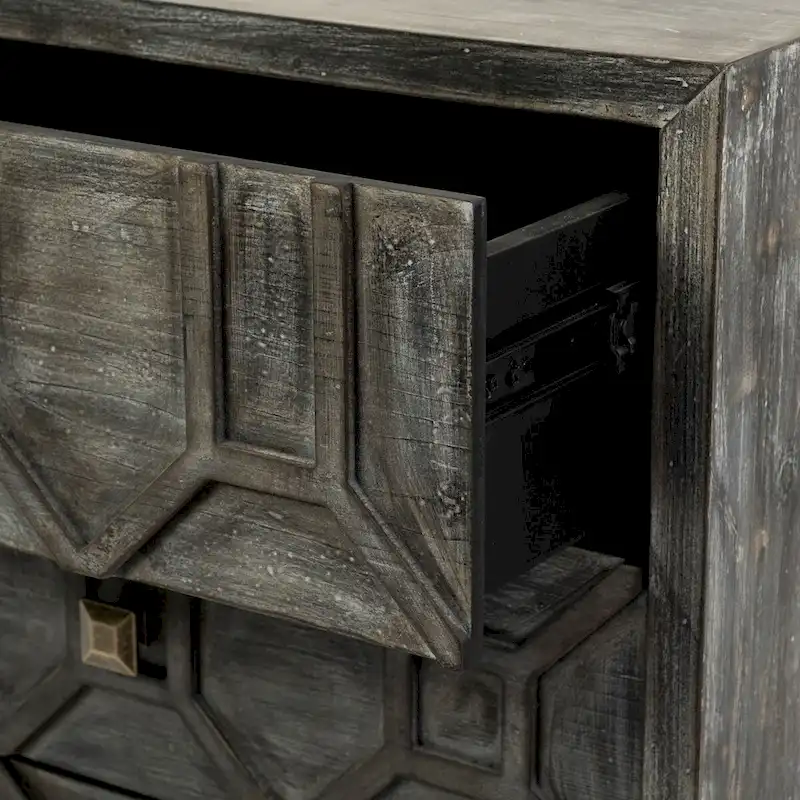 3-Drawer Accent Cabinet with Metal Frame - Geometric Pattern Design (Gray/Light Brown)