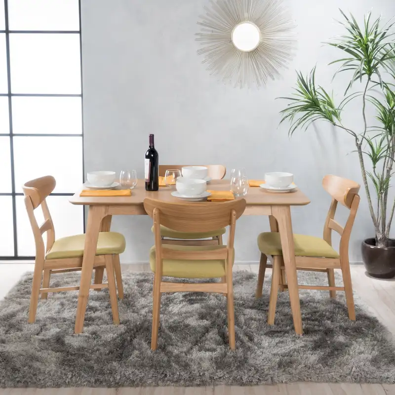 Idalia Fabric and Rubberwood Rectangular Wood Dining