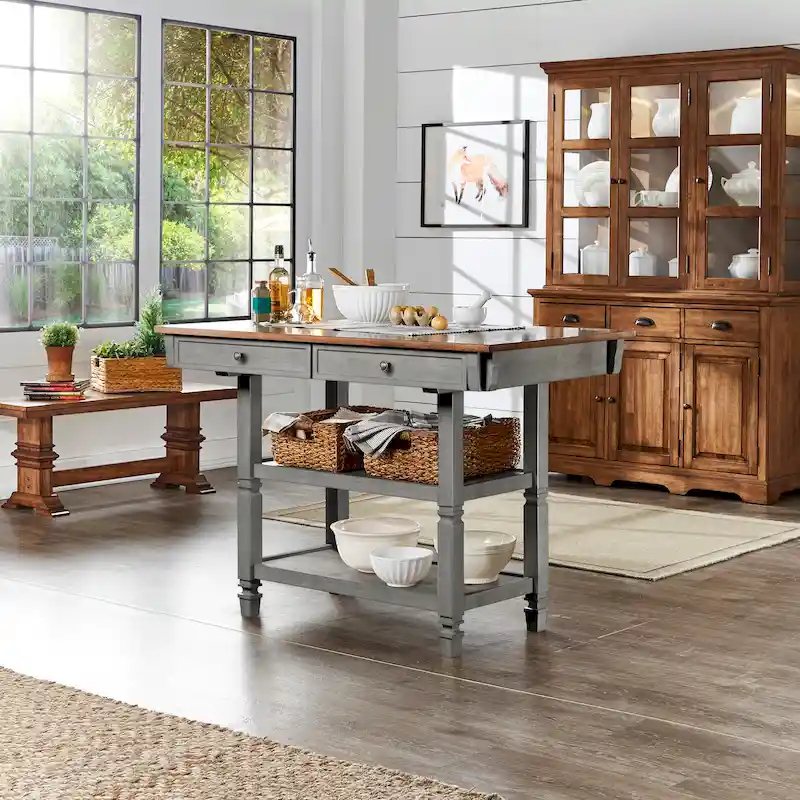 Elena 2-tone Antique Kitchen Island Buffet by iNSPIRE Q Classic