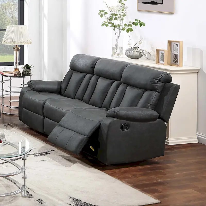 Charcoal & Brown | 3-Seat Manual Recliner Sofa, Gel Leatherette