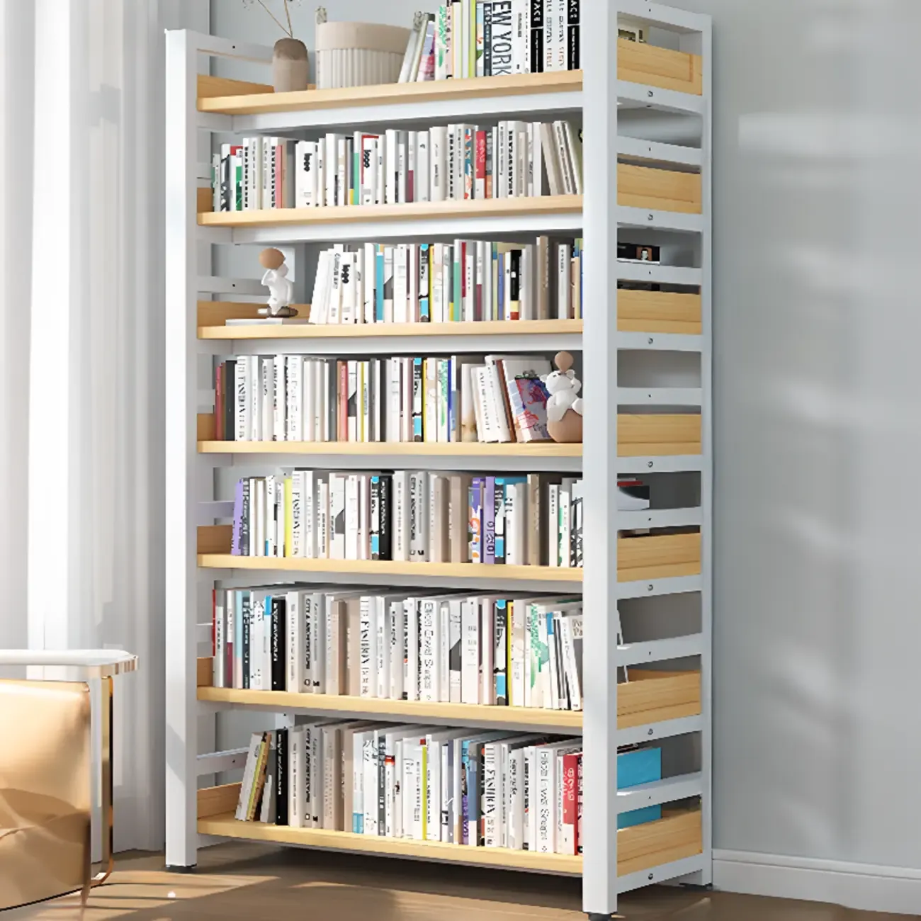 Modish Multi-Layer Open Back Wooden Tall Bookshelves