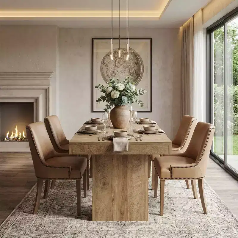 MAYEERTY 55 Mid-Century Modern Dining Table with Double Trapezoid Base, Multi-Functional Table & Easy Assembly