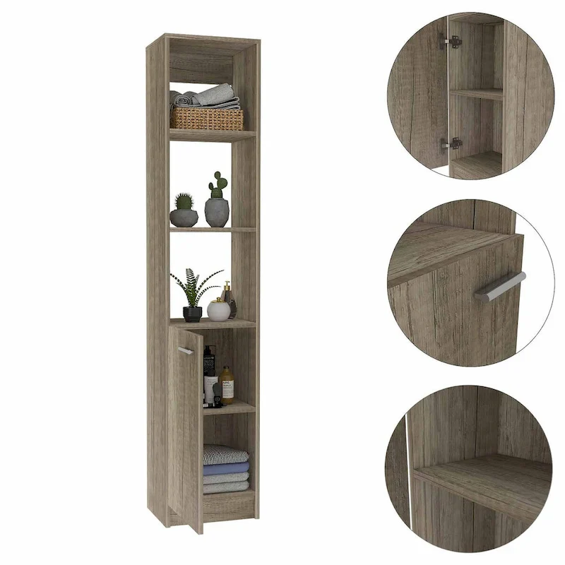 2-Shelf Rectangle Bathroom Linen Cabinet Light Oak/Black/White