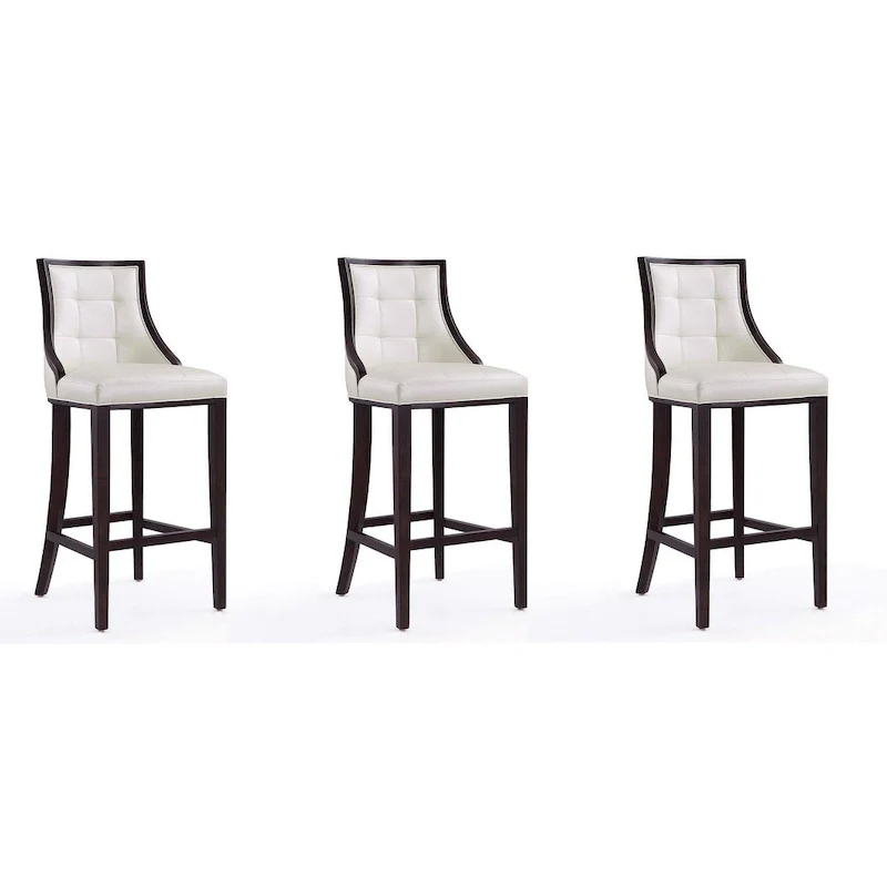 Pearl White / Bronze / Cream / Pebble Grey / Light Grey Traditional Bar Stool with Back, Set of 3