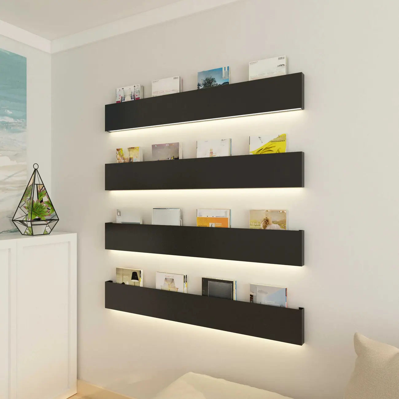 Modern Black Wall-Mounted Metal Floating Bookcase