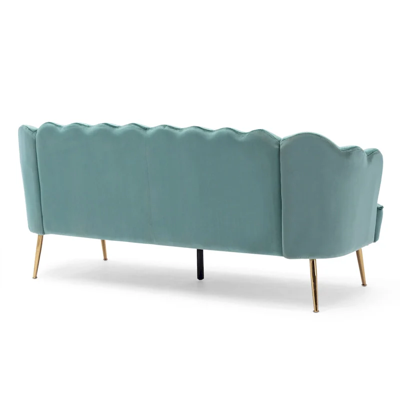 Velvet Channel Stitched 3-Seater Sofa with Gold Metal Legs