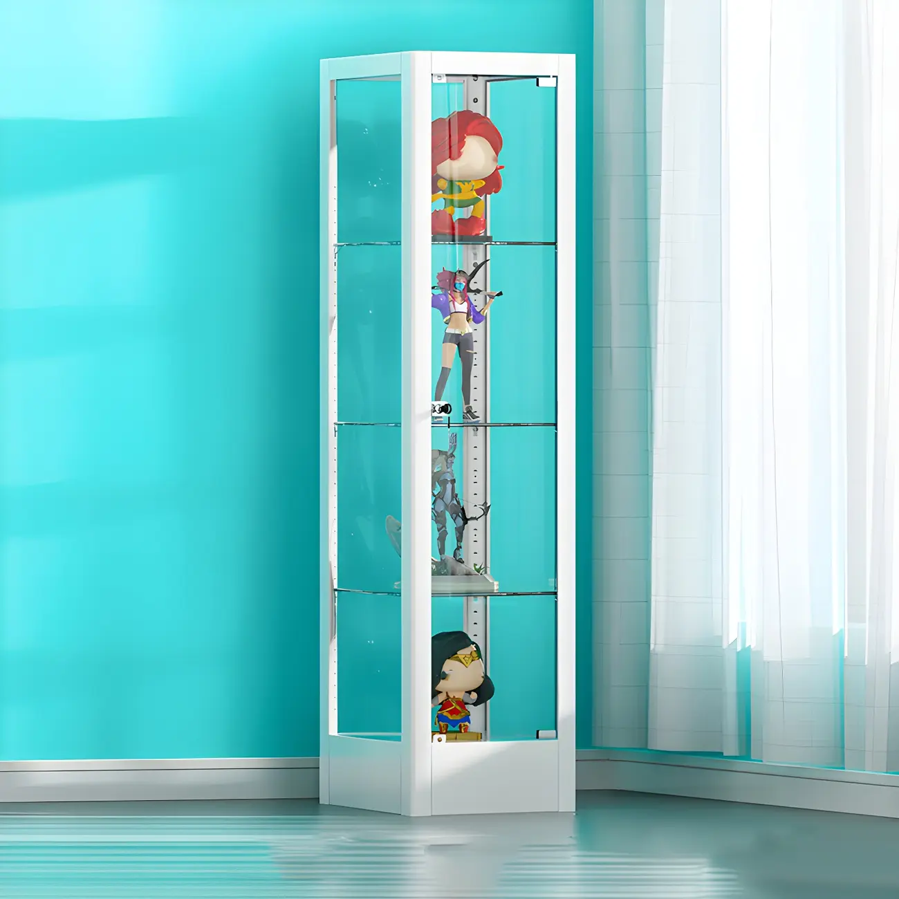 Adjustable Shelves White Glass Locking Curio Cabinet