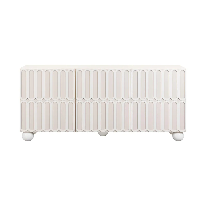 Taupe Buffet with Statement Facade, 4 Drawers, Soft-Close Doors & Solid Wood Legs