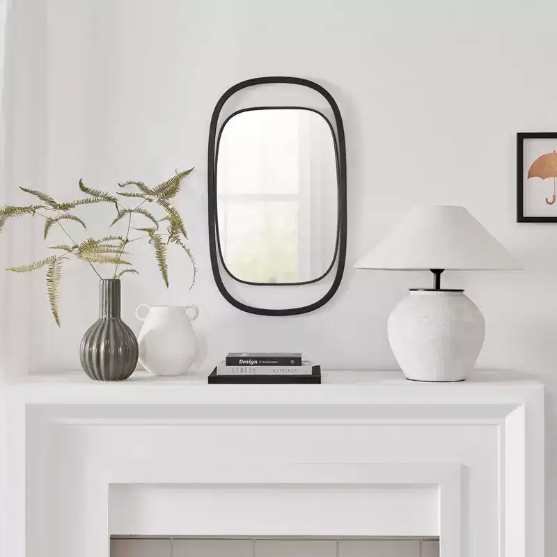 Sonya 29.6-inch Contemporary Rectangular Wall Mirror with Black Iron Frame