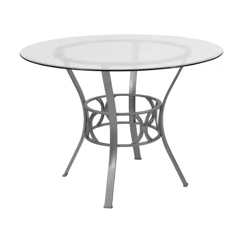 Emma and Oliver 42 Round Glass Dining Table with Metal Frame